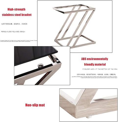 Miniatura 9 de WFF - Mesa de sofá de acero inoxidable, mesa de centro de vidrio templado, mesa de teléfono de oficina, mesita de noche para dormitorio, 17.7 in y