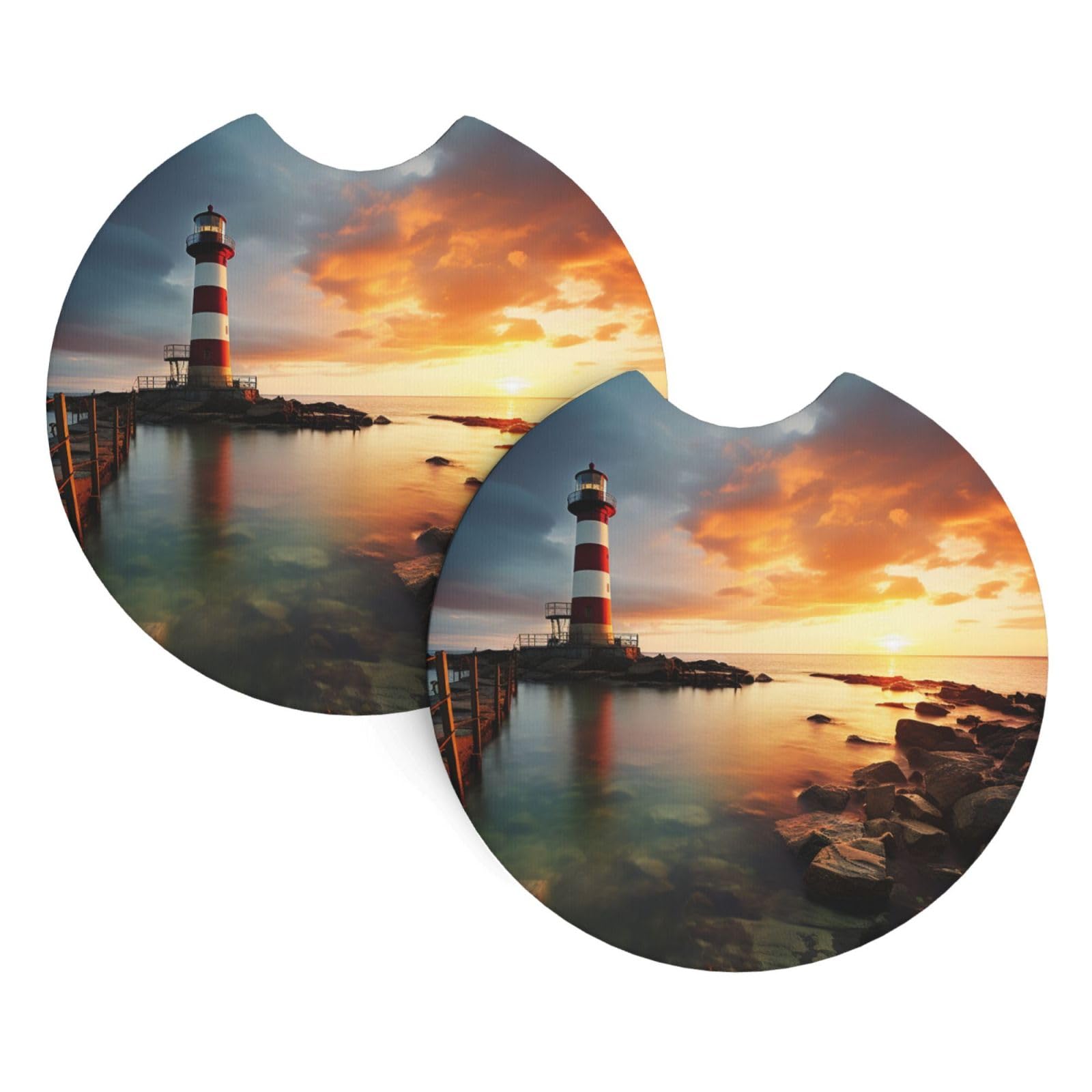 2 Pack Car Coaster for Cup Holders Rainbows Lighthouse Seaside Car Cup Coaster 2.7" Neoprene Non-Slip Automotive Cup Mat Universal Auto Car Interior Accessories for Women Men Cup Pad