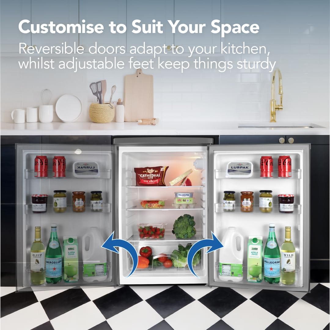 Igenix IG255X Freestanding Under Counter Larder Fridge with 2 Adjustable Glass Shelves, 1 Salad Drawer with Shelf On Top, Reversible Door, 127 Litre Capacity, 55 cm Wide, Inox — view 7