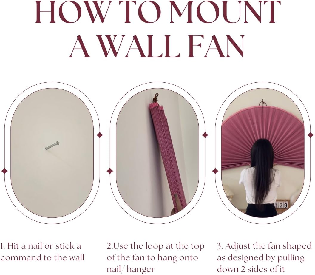 Fan Wall Decor,Decorative Folding Fan for Over Bed Decorations Rasberry 31inch