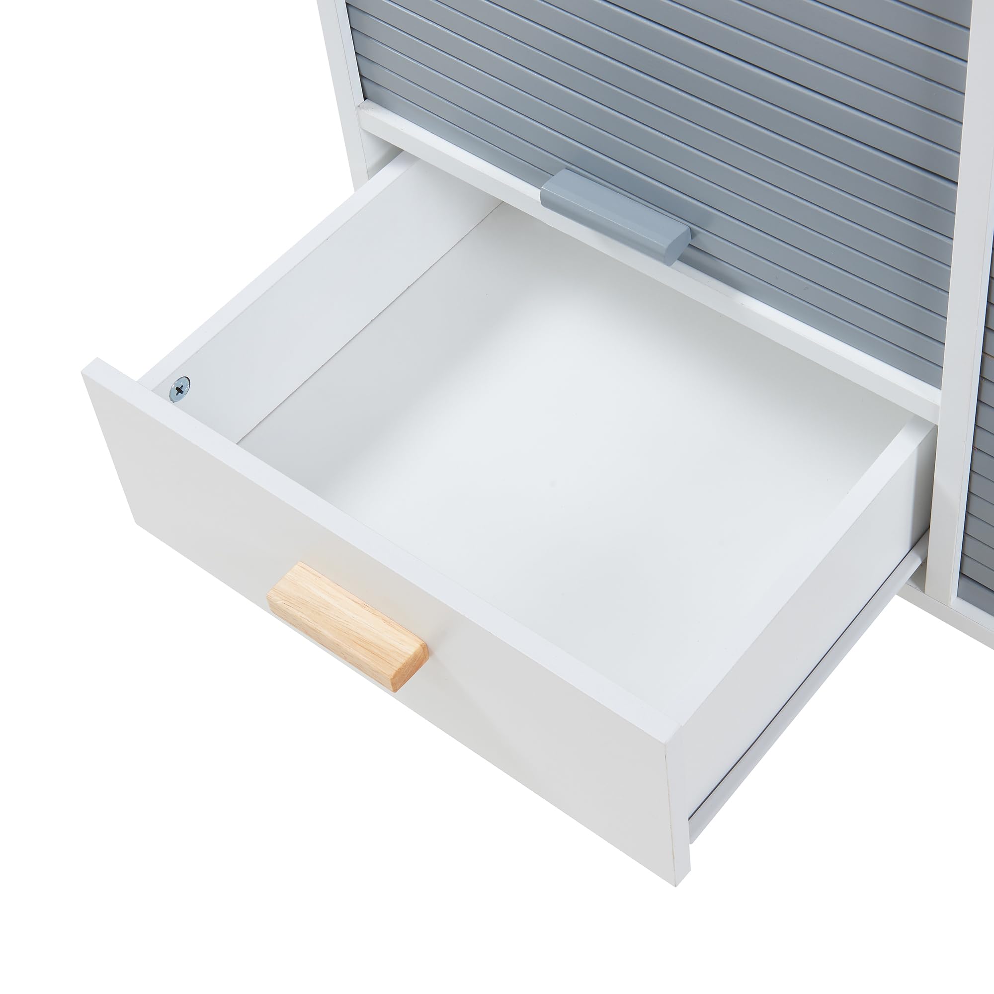 [en.casa] Cassettiera con 2 Scomparti Chiusi da Anta a Serrandina Comodino a 2 Cassetti Armadietto 72x80x40 cm per Soggiorno Camera da Letto - Bianco/Grigio