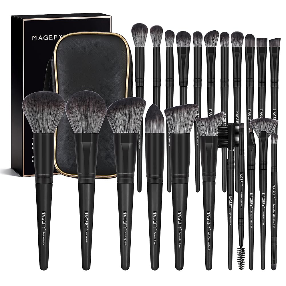 MAGEFY Makeup Brush Set, 22 Pcs Premium Synthetic Makeup Brushes Foundation Eyeshadow Brush Powder Blush Concealers Brush Set Travel Makeup Brushes with Case(Black)
