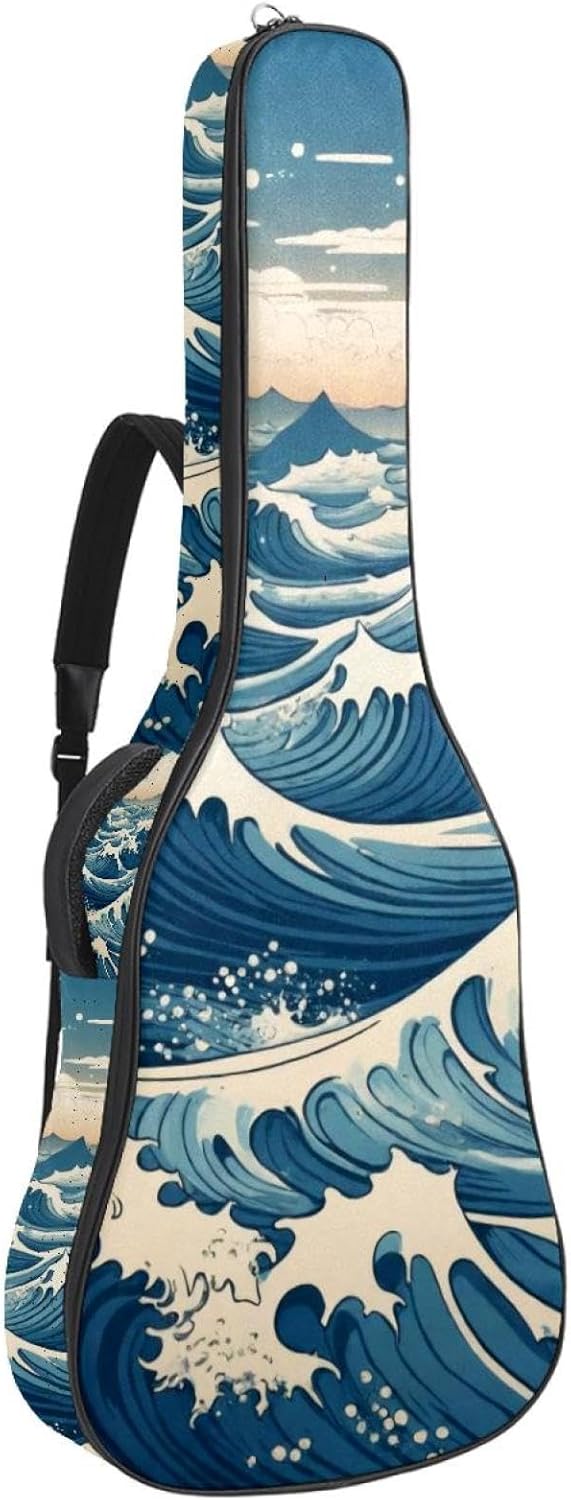 40 41 42 Inch Guitar Bags, Waterproof Padded Acoustic Guitar Case Backpack with Adjustable Shoulder Strap & Pockets, Ocean Wave