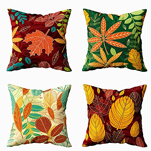 TOMWISH Fall Pillow Covers 18X18 Set of 4 Autumn Leaves Pillow Covers Holiday Pillow Covers Outdoor Fall Pillow Covers Bed Pillow Covers for Party Sofa Bedroom Car