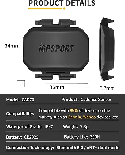 Miniatura 2 de iGPSPORT Sensor de velocidad o sensor de cadencia para iPhone, Android, bicicleta, computadora, SmartWatch, compatible con ANT+ y Bluebooth