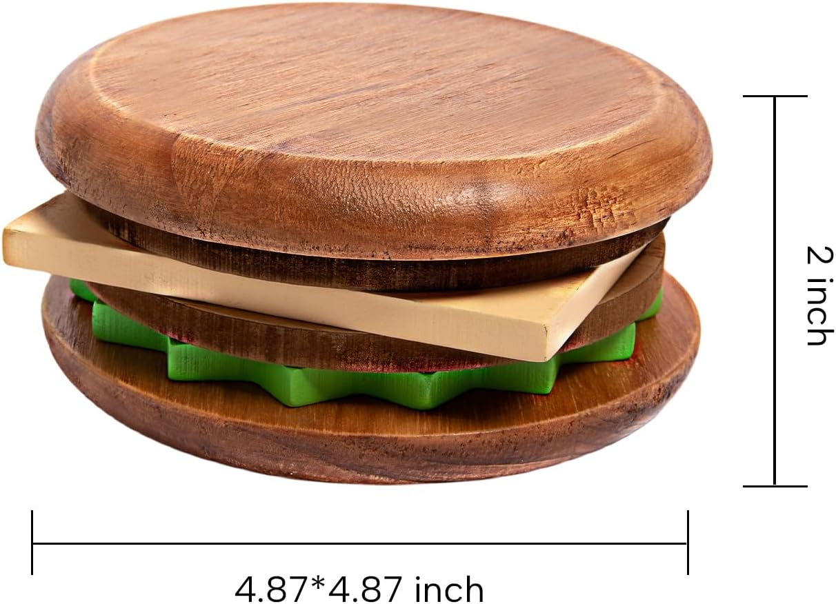 GENMOUS Burger Funny Coasters Set of 6 for Drinks, Natural Wood DIY Cool Coaster for Office Desk Dining Table Wooden Cheeseburger Coaster Set Gifts GENMOUS Burger Funny Coasters Set of 6 for Drinks, Natural Wood DIY Cool Coaster for Office Desk Dining Table Wooden Cheeseburger Coaster Set Gifts