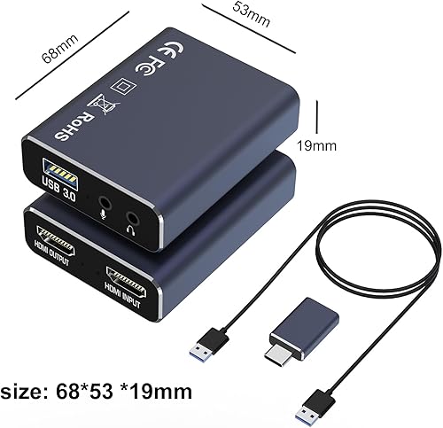 Miniatura 3 de dobestyou Tarjeta de captura de video de audio 4K, HDMI USB 3.0, Full HD 1080P para grabación de juegos, transmisión en vivo..