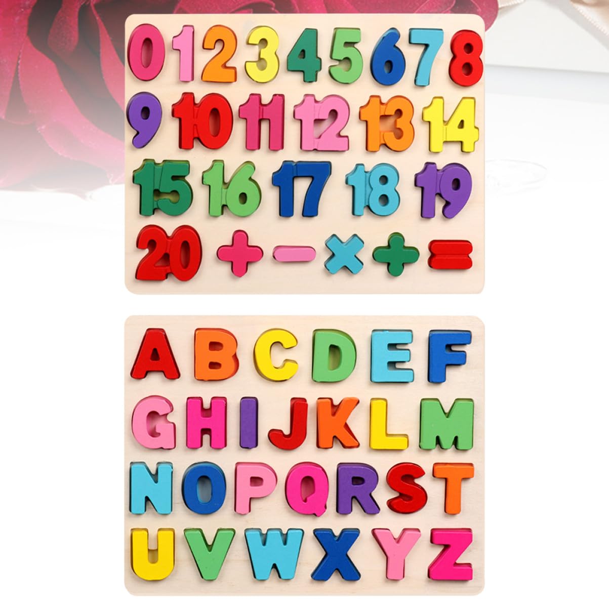 Puzzle in Legno per Ragazzo Ragazza Numeri Segni Matematici Alfabeto Strumenti Didattici Educativi per Sviluppo Cognitivo e Riconoscimento