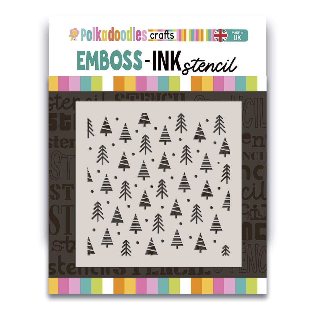 Emboss-Ink Stencil - Cute Christmas Trees Stencil 6 x 6