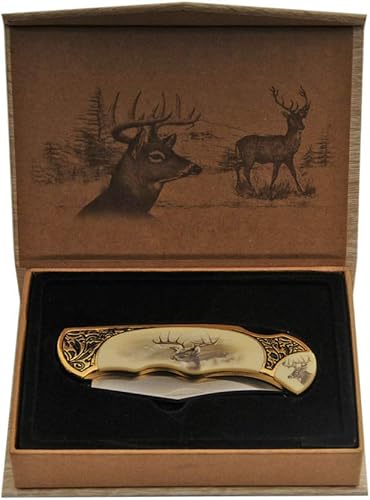 Miniatura 2 de SZCO Supplies Cuchillo plegable con caja de regalo de ciervo, amarillo