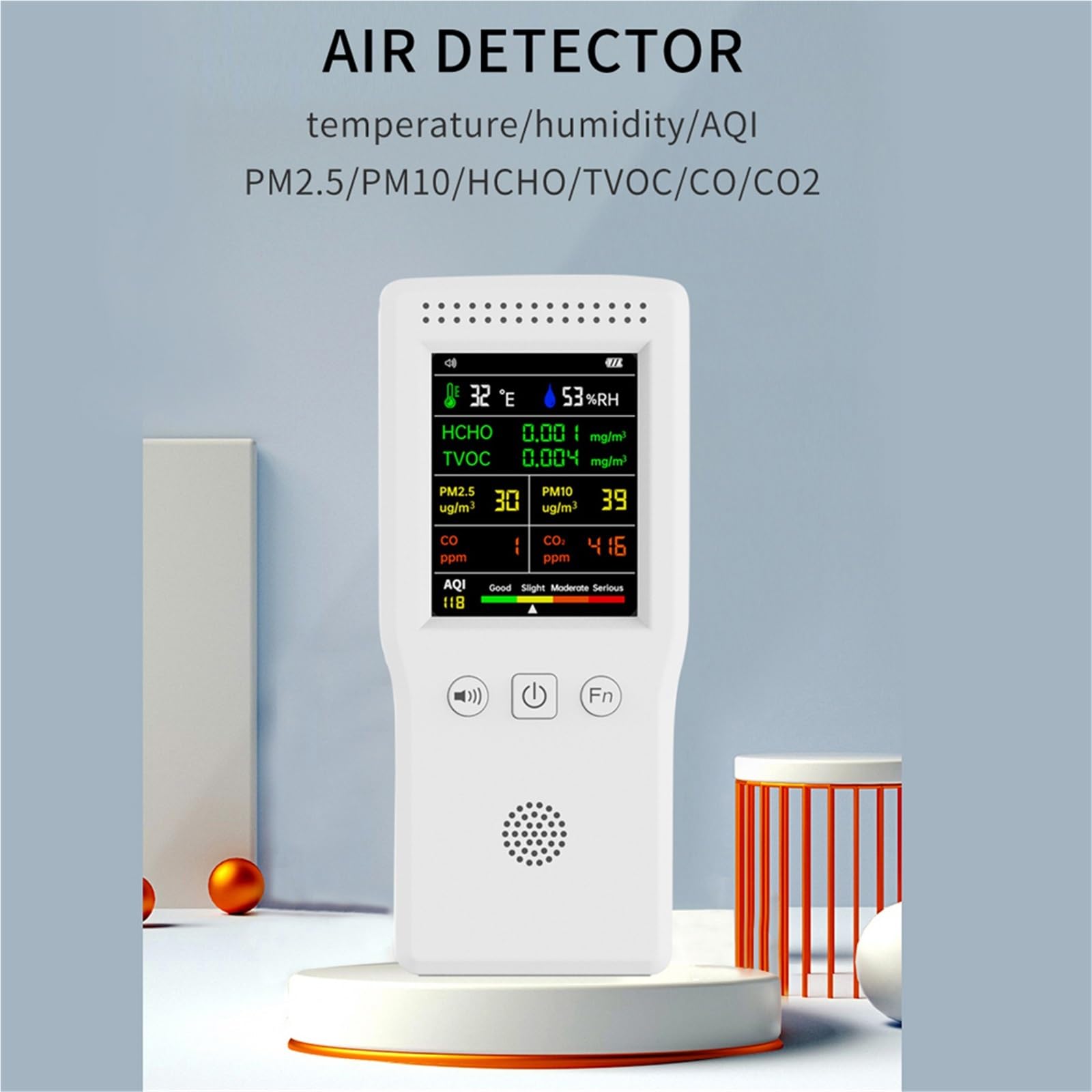Contador partículas polvo, Monitor Digital LCD Con Detector De Calidad Del Aire 9 En 1 para interiores exteriores | PM2.5, PM10, HCHO, TVOC, CO2, AQI, Temperatura, Humedad