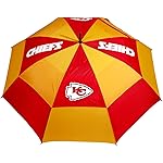 Team Golf NFL Kansas City Chiefs Golf Umbrella 62 Golf Umbrella with Protective Sheath, Double Canopy Wind Protection Design, Auto Open Button