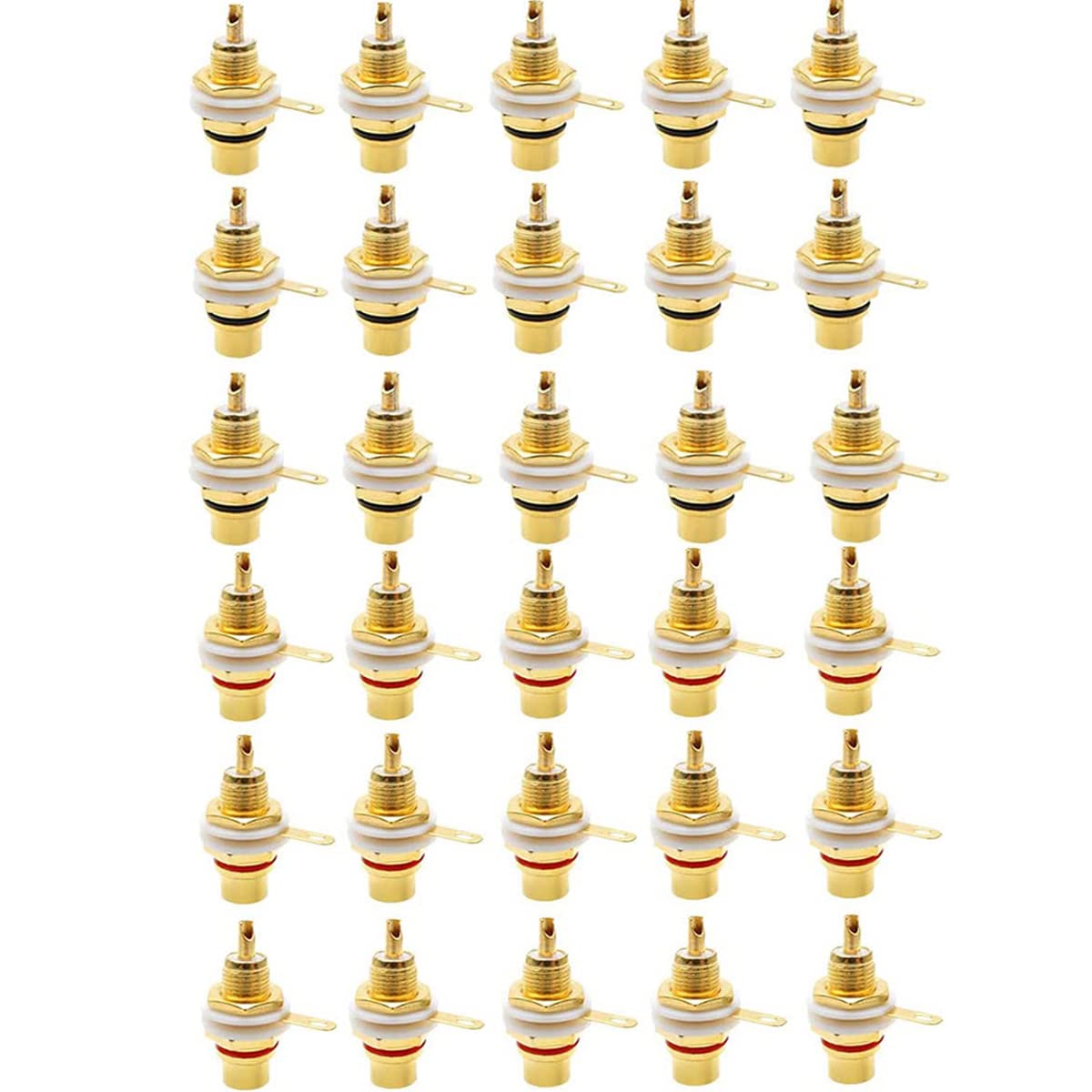 jing RCA Panel Mount Chassis Socket Plug Jack Gold Plated Female Connector Red Black - （30 Pcs）