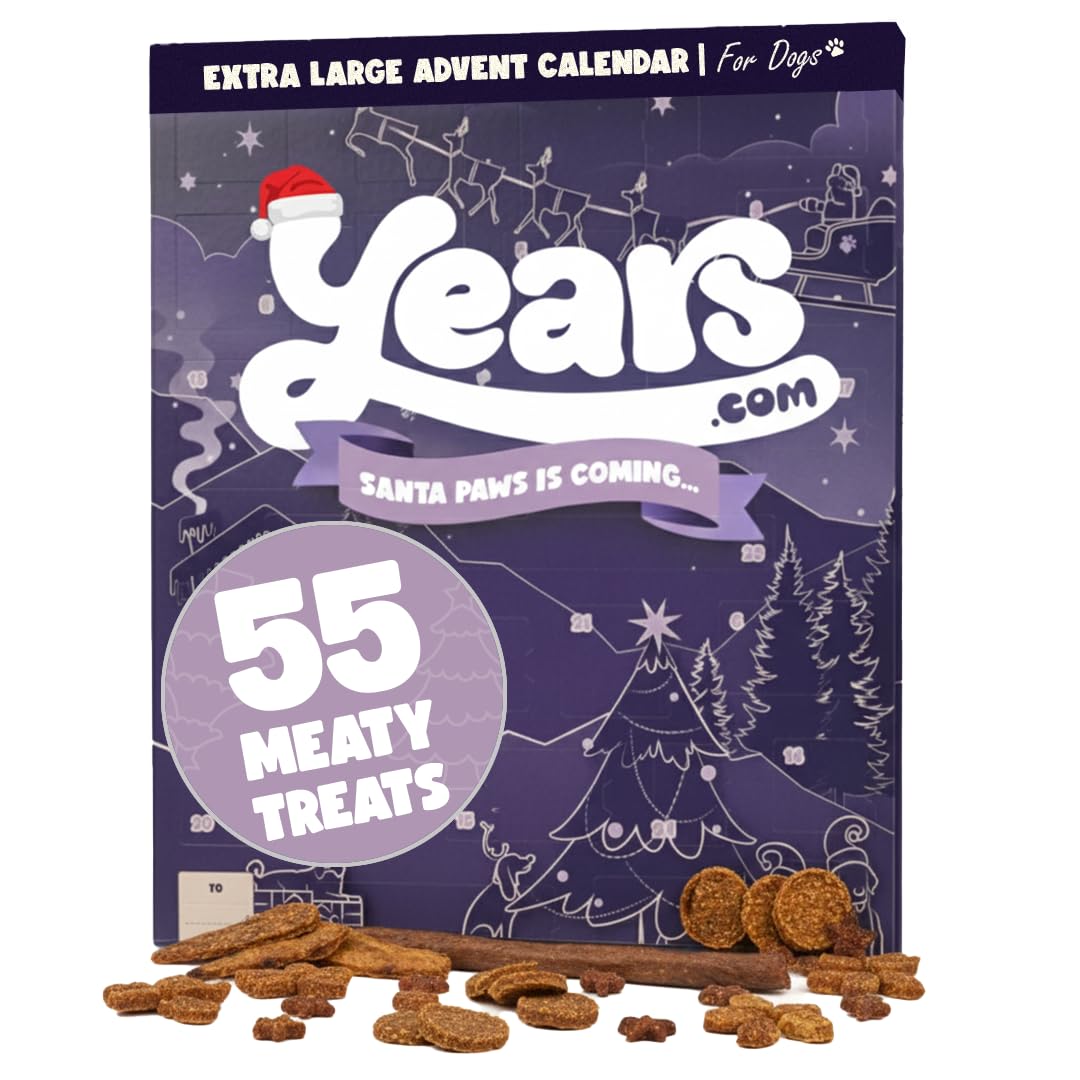YEARS Extra Large Jumbo 55 Treat Christmas Dog Advent Calendar | 100% Natural Air Dried Grain Free Christmas Dog Treats