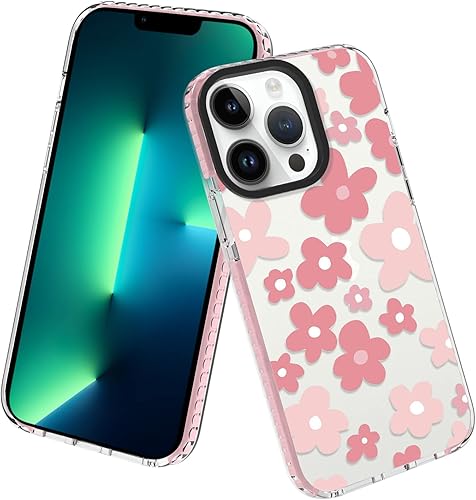 OOK Funda de cristal para iPhone 13 Pro Max de 6.7 pulgadas, bonito diseño de flores rosas para mujeres, Gilrs, TPU flexible protección a prueba de