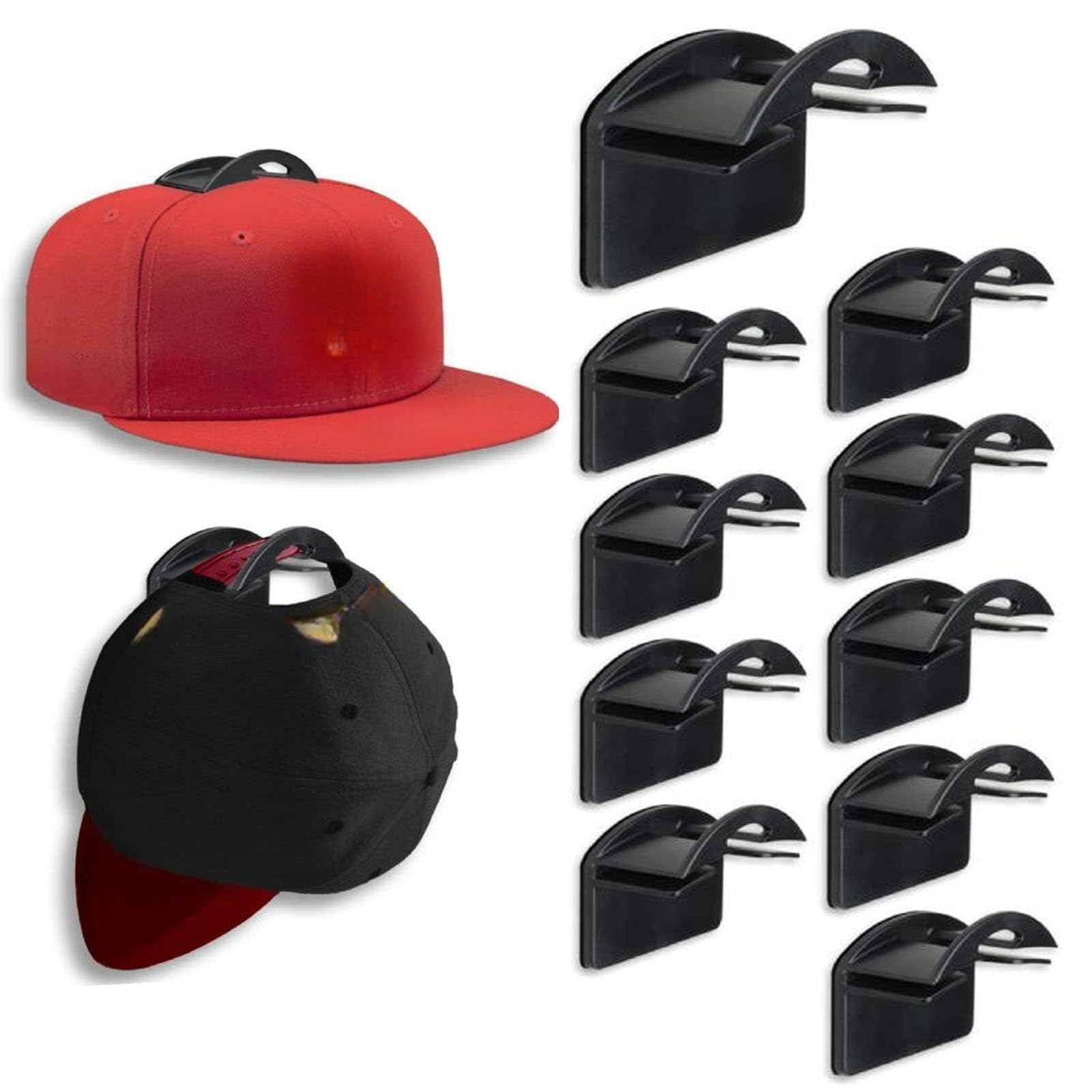 10Pcs Adhesive Hat Hooks for Wall Mounted, Baseball Cap Holder Cap Rack Hat Hanger Holder Baseball Cap Storage Hat Rack for Wall, Black