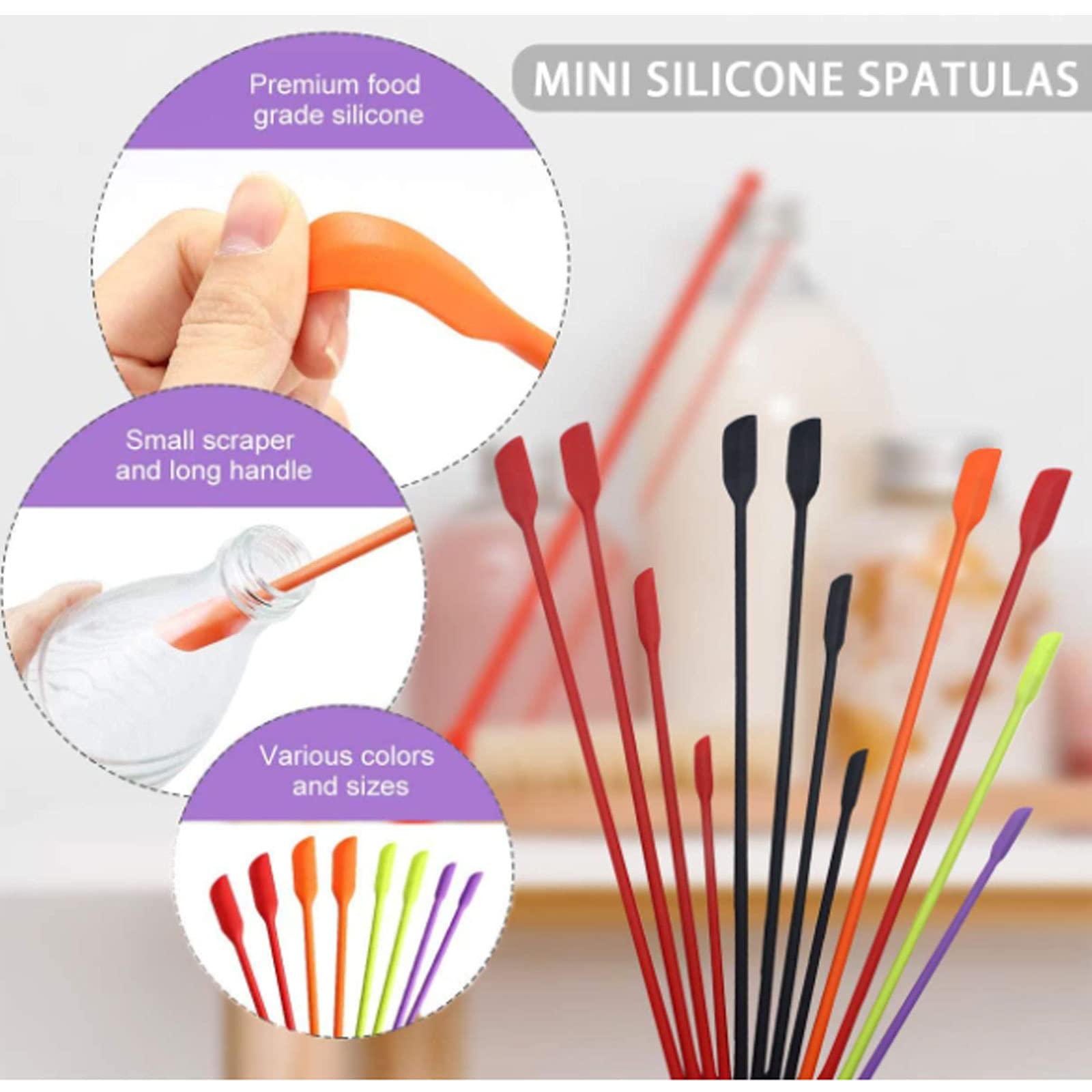 4 mini spatole in silicone, multifunzionali, riutilizzabili, in gomma, per trucco, cucina, cucina, cucina, trucco, cosmetici, lozioni, resina, fatte a mano (arancione, rosso, verde smeraldo