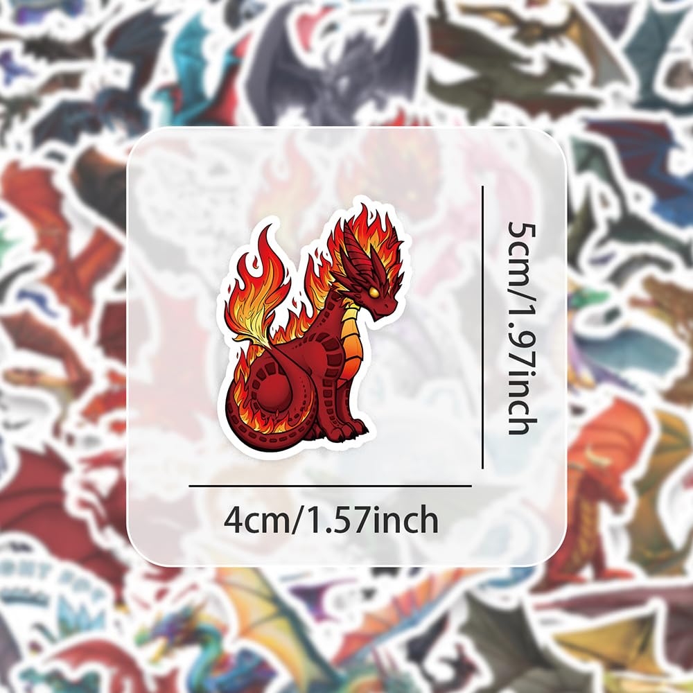 50-Pack Dragon Stickers - Vinyl, Waterproof Decals For Laptop, Water Bottle, Phone