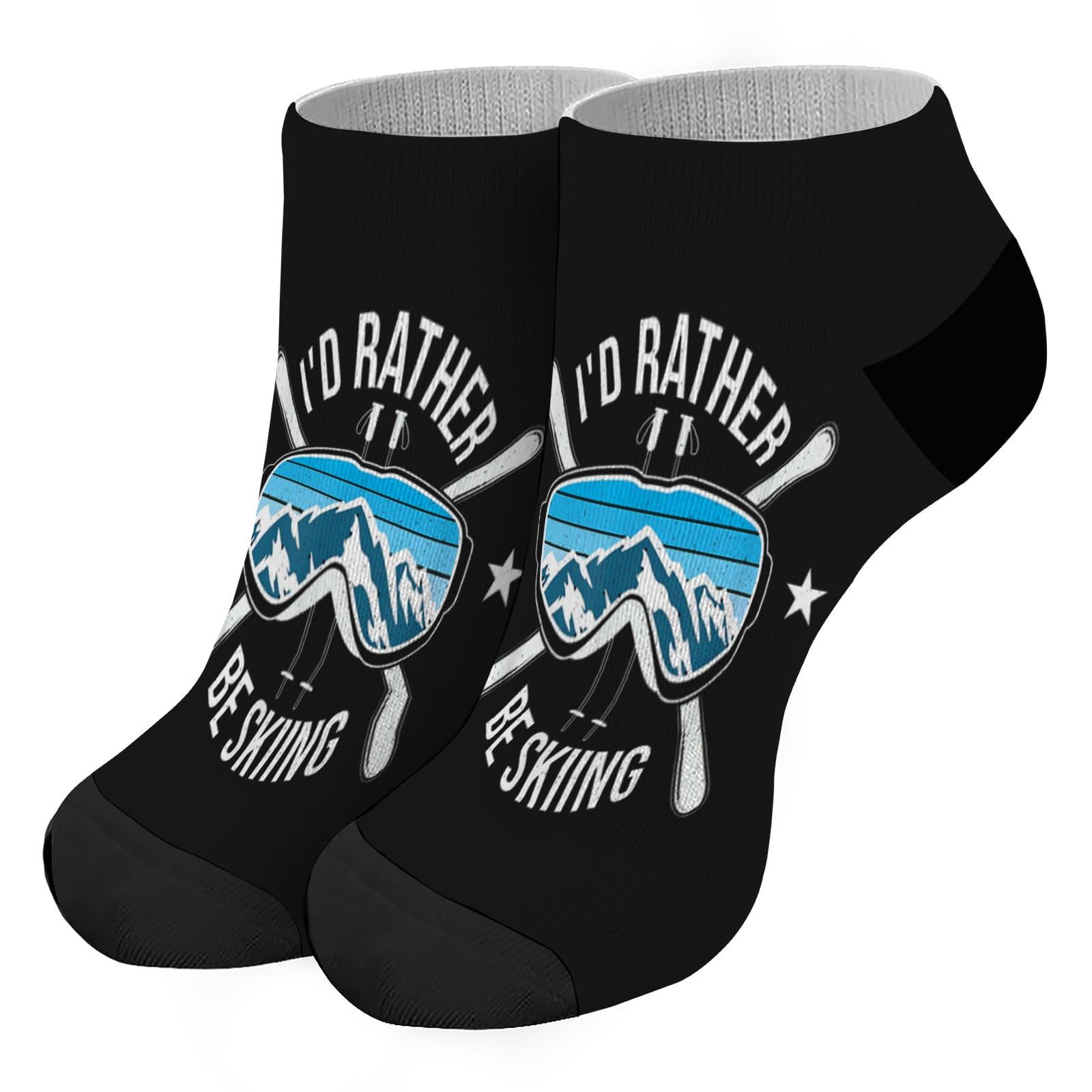 CharmZestPal Ski Vacation Winter Sports I'd Rather Be Skiing Skiers Short Socks For Women Invisible Sock For Mens