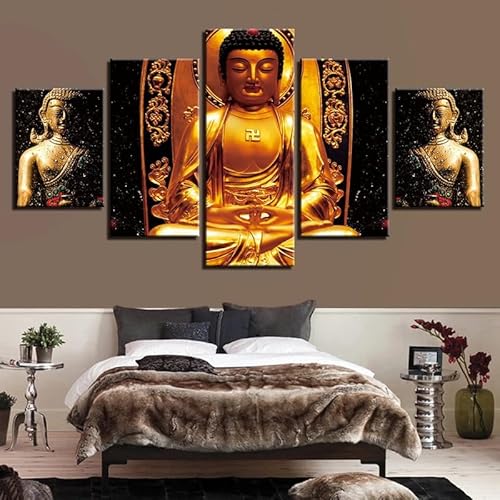 cyongshan Buddha Wall Art Modern Decor 5 Panel Canvas Artwor