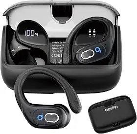 Basike Fone de Ouvido Sem Fio Esportivo BLuetooth 5.3 TWS，Tela LED Dupla, 3 Tamanhos Tampões Ouvido Intercambiáveis, Suporta chamadas de voz, adequadas para Android e IOS (Preto)