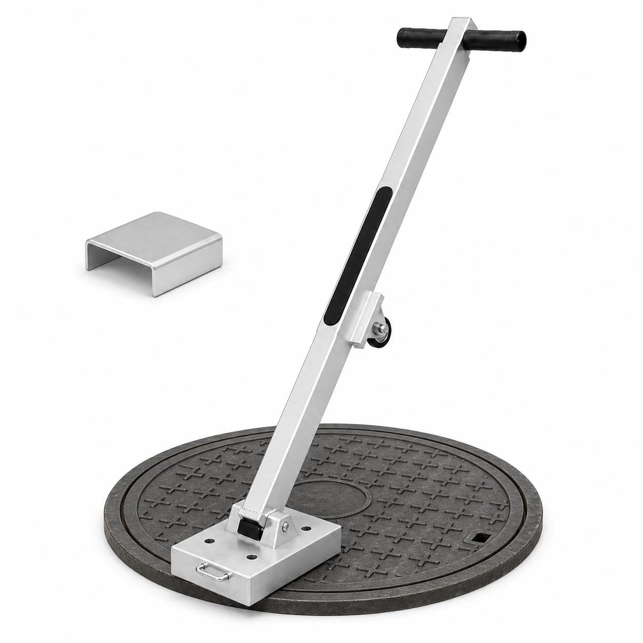 Sollevatore Magnetico Portatile For Chiusini Con Leva E Ruota | Trazione da 270 kg, impugnatura telescopica da 605-1.010 mm, impugnatura a T, alluminio da 3,8 kg, stoccaggio compatto