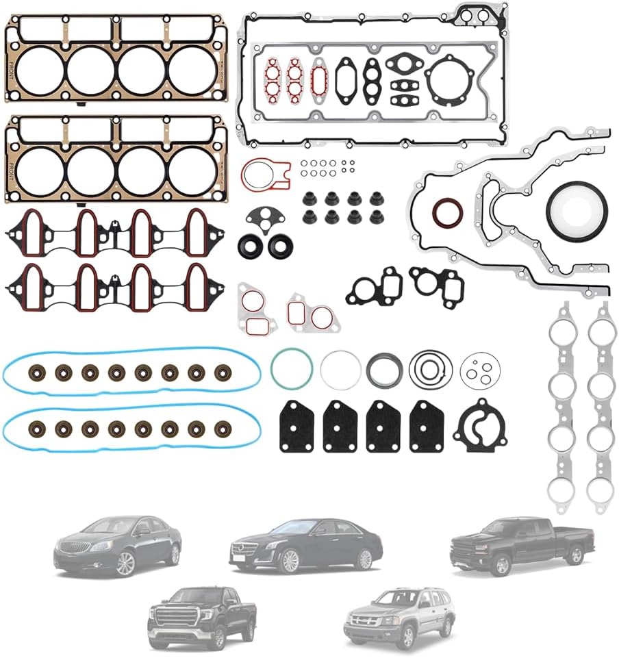 Head Gasket Set with MLS Gaskets (Cathedral Port) FIT 2002-2011 Silverado Suburban Tahoe GMC Sierra Yukon 4.8L 5.3L V8, LS-Based Gen III/IV Replaces HS26191PT CS9284-1 Set