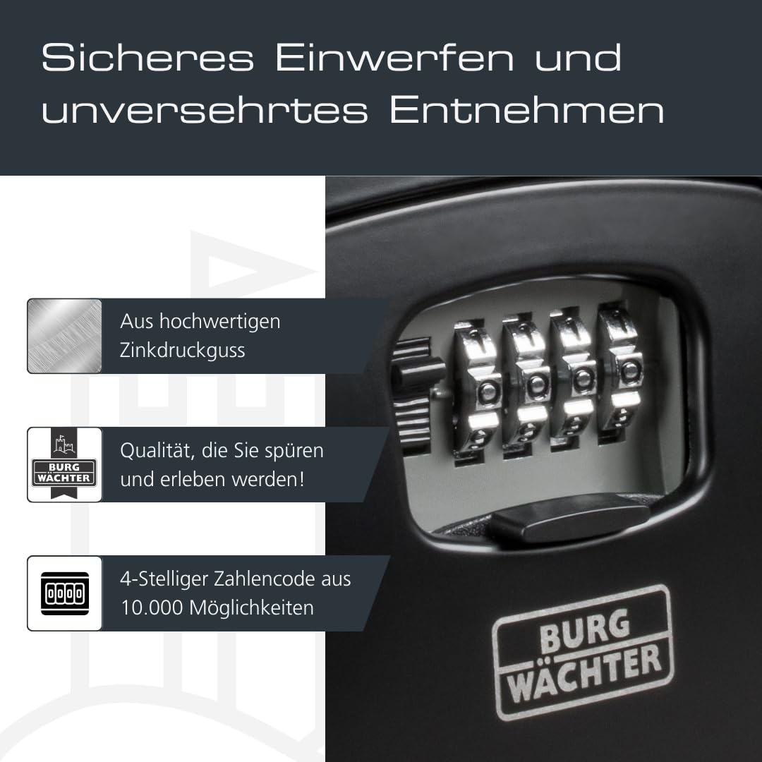 Burg-Wächter Key Safe 40 SB Schlüsseltresor 4-stelliger Zahlencode Wandmontage Schwarz 146x105x54mm