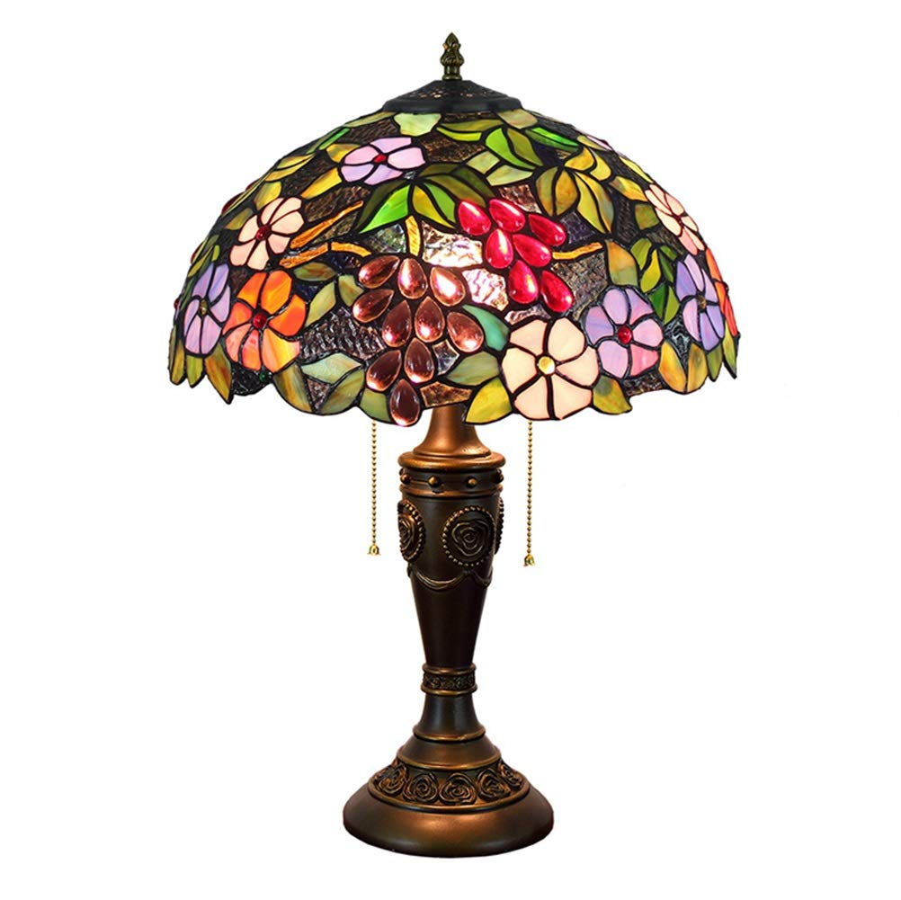 Aioneer 40Cm Tiffany Stained Glass Table Lamp Flowers And Grapes Stained Glass Shade Living Room Lamp Bedside Lamp
