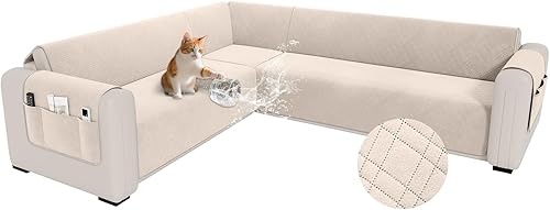 Miniatura 26 de Funda impermeable en forma de L para sofá seccional, funda acolchada de terciopelo para sofá esquinero, en forma de L, protector de muebles con