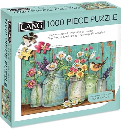LANG - Rompecabezas de 1000 piezas - Mason Flowers obra de arte de Susan Winget - Acabado de lino - 29 x 20 pulgadas completado