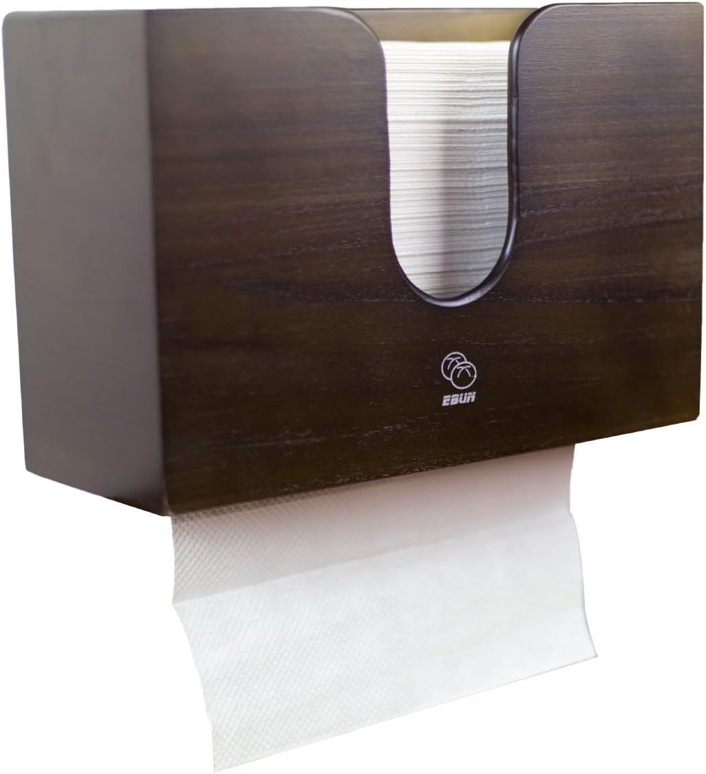 Bamboo Paper Towel Dispenser for Kitchen & Bathroom - Wall Mount/Countertop Multifold Paper Towels, C-Fold, Zfold, Tri fold Hand Towel Holder, Farmhouse Rustic Decor (Brown)