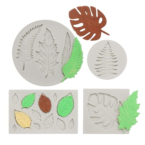 Beasea Leaf Fondant Silicone Mold, 4pcs Leaf Soap Mold Rose