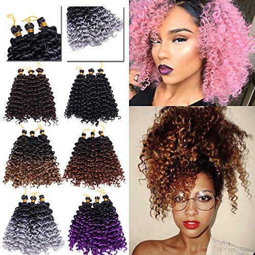 [3 Bundles/PACK]Marlybob Crochet Hair Extension Marlibob Water Wave Kinky Curly Jerry Curly Braiding Crochet Hair Marley Braid Hair Bundle Synthetic Hairpiece (8"-3bundles,Black to Coffee Brown)