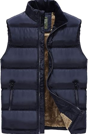 XinYangNi Mens Winter Warm Outdoor Padded Puffer Vest Thick Fleece Lined Sleeveless Jacket