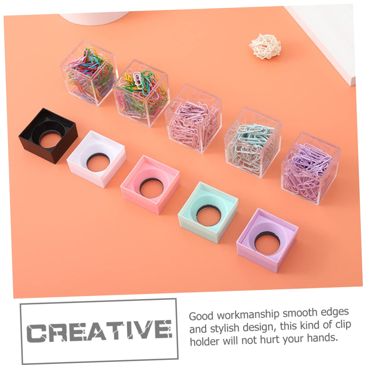 TEHAUX 9pièces Conteneur Transparent à Trombone Avec Couvercle Magnétique Organisateur De Bureau Pastel Pour Fournitures Scolaires Et Récompenses