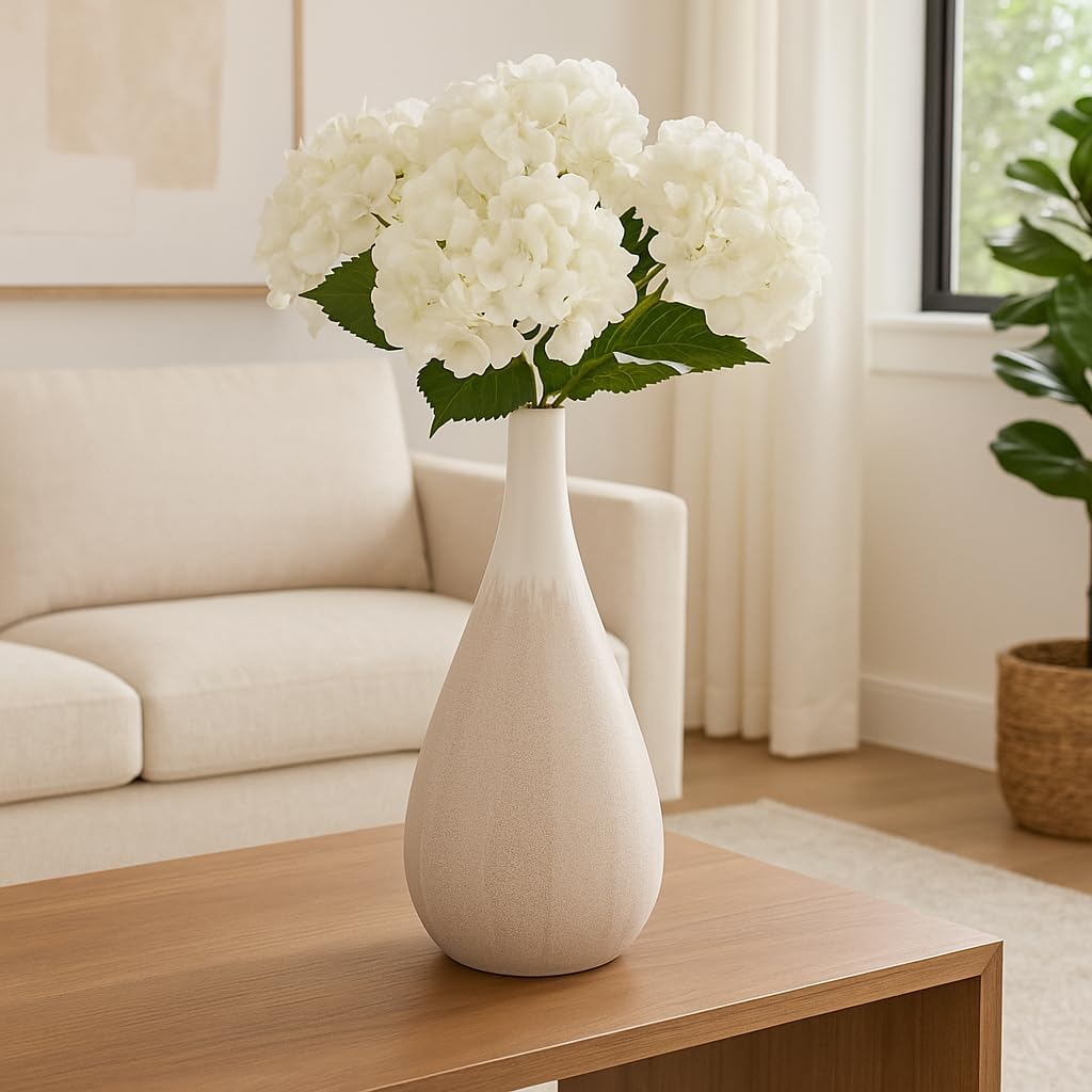 Vase for Table Decor - Modern Ceramic Vase for Home Decor Aesthetic - Alluring Flower Vase for Bedroom, Room, House, Office, and Living Room Decor Accent Piece - 16", Brown and Beige