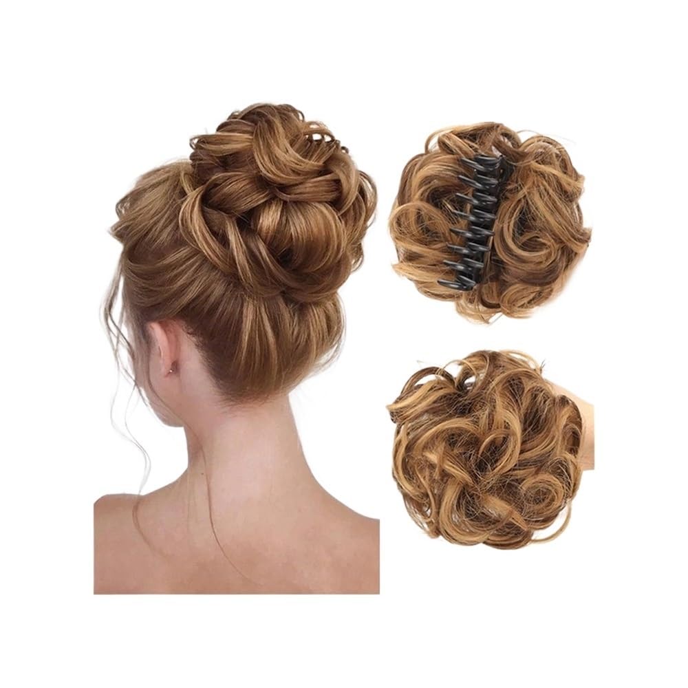 QRSTUVXZY Messy Hair Bun Hair pieces for Women Clip in Claw Synthetic Chignon Tousled Updo Wave Curly Hairpieces for Daily Wear Hair Accessories(9H19)