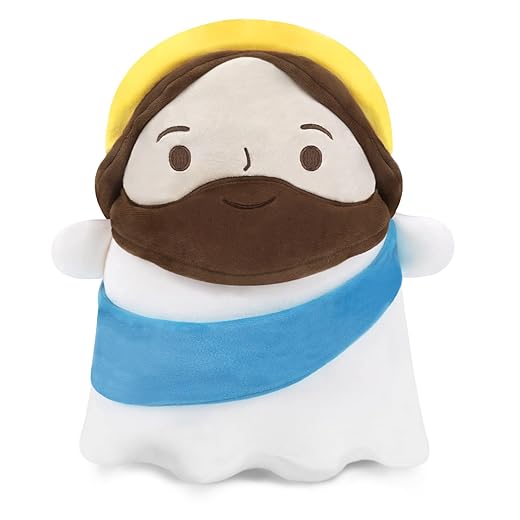 Jesus Plush, Jesus Plushie Stuffed Doll Pillow Religious Toy Stuffed Animal Gift for Baptism Christmas Church Sunday School Easter Basket Stuffers Children Kids Blue