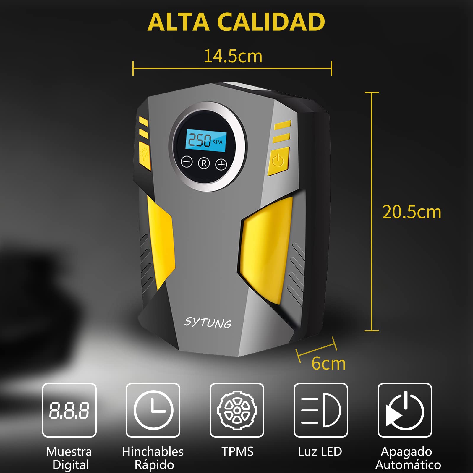 Inflador Ruedas Coche, Compresor Aire Portatil de Neumáticos de Coche con 3 Adaptadores de Boquilla y Luces LED Digitales, de Aire para Neumáticos de Coche y Otros Inflables
