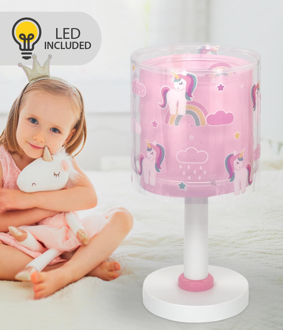 Dalber Lampada da tavolo o comodino per bambini Unicorni animali Unicorns, 41591N, G4-4W LED - Lampadina inclusa
