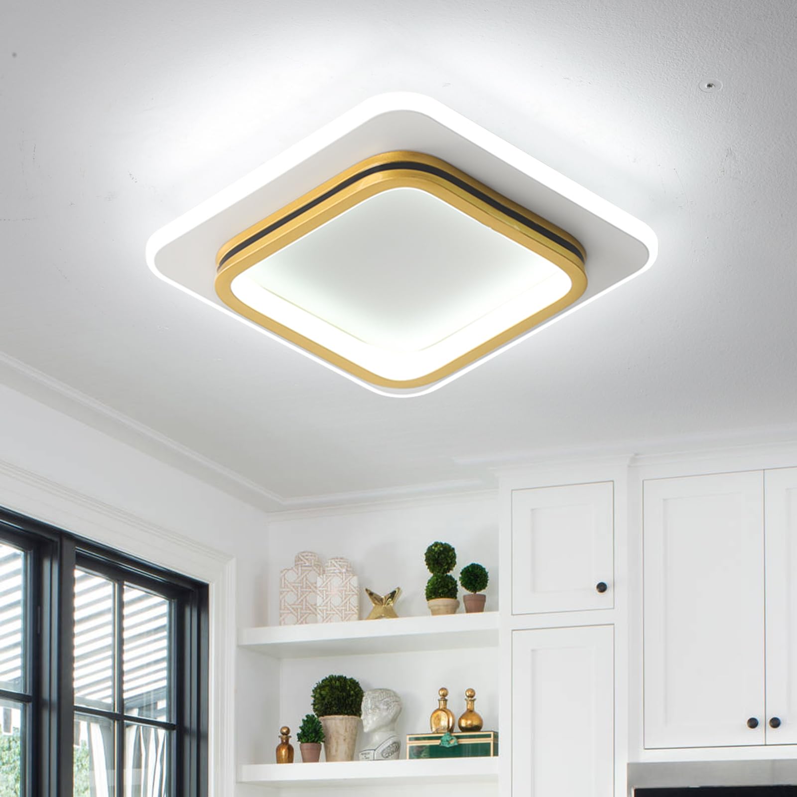 Small Gold Ceiling Light Square Modern LED Ceiling Light Fixtures Cool White 6000K Ceiling Lighting Fixtures for Hallway Bedroom Kitchen Bathrrom Asile Ceiling Lamp Corridor Lights