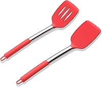 Vista 18 de E-far Juego de 2 espátulas de silicona, espátulas sólidas y ranuradas para utensilios de cocina antiadherentes, utensilios de cocina de goma