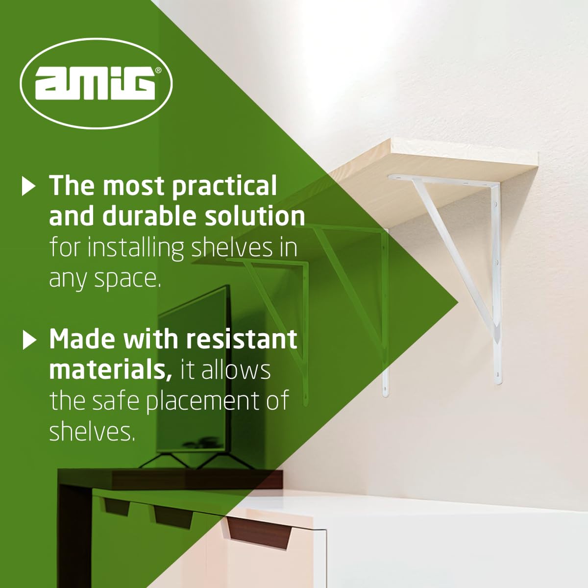 Amig - Pack of 4 Shelf Brackets Colour White - Bracket for Shelves 250 x 200 mm - Heavy-Duty Steel up to 330 kg - Image 3