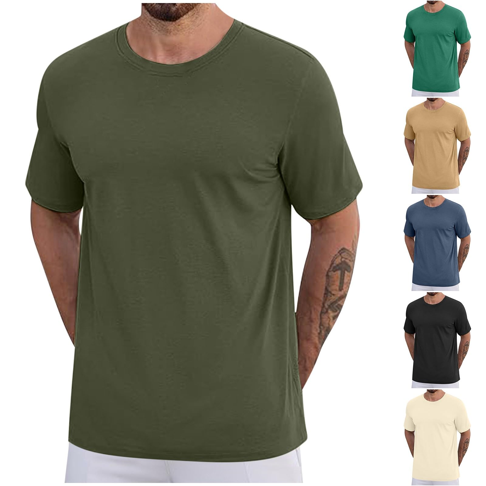 T-shirt dla mężczyzn UK solidny top z okrągłym dekoltem z prostym obszyciem i oddychalnością Męski sportowy krój warstwy bazowe i ubrania do pracy i biura
