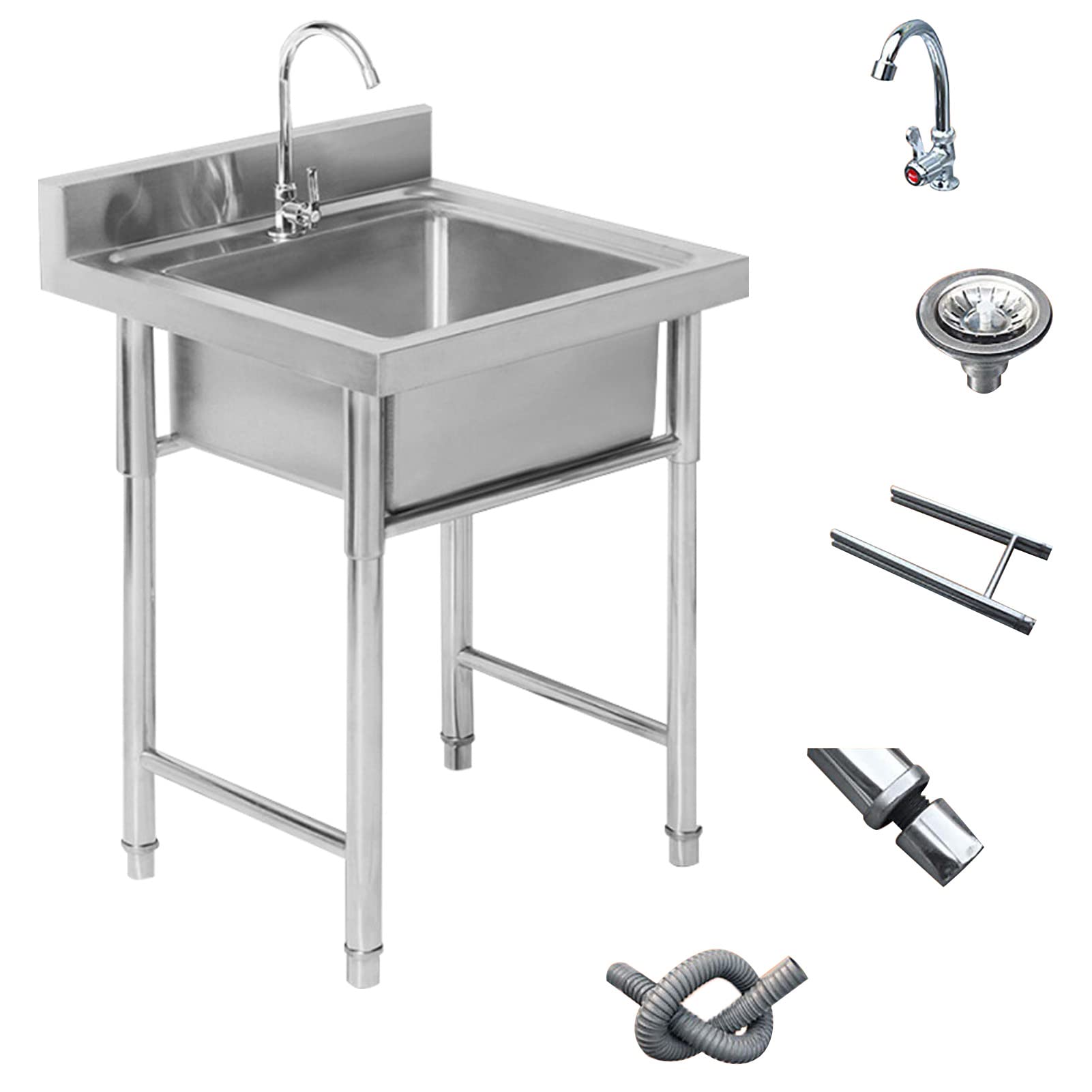 Épaissir 1mm lavabo inox stable avec kit de plomberie complet