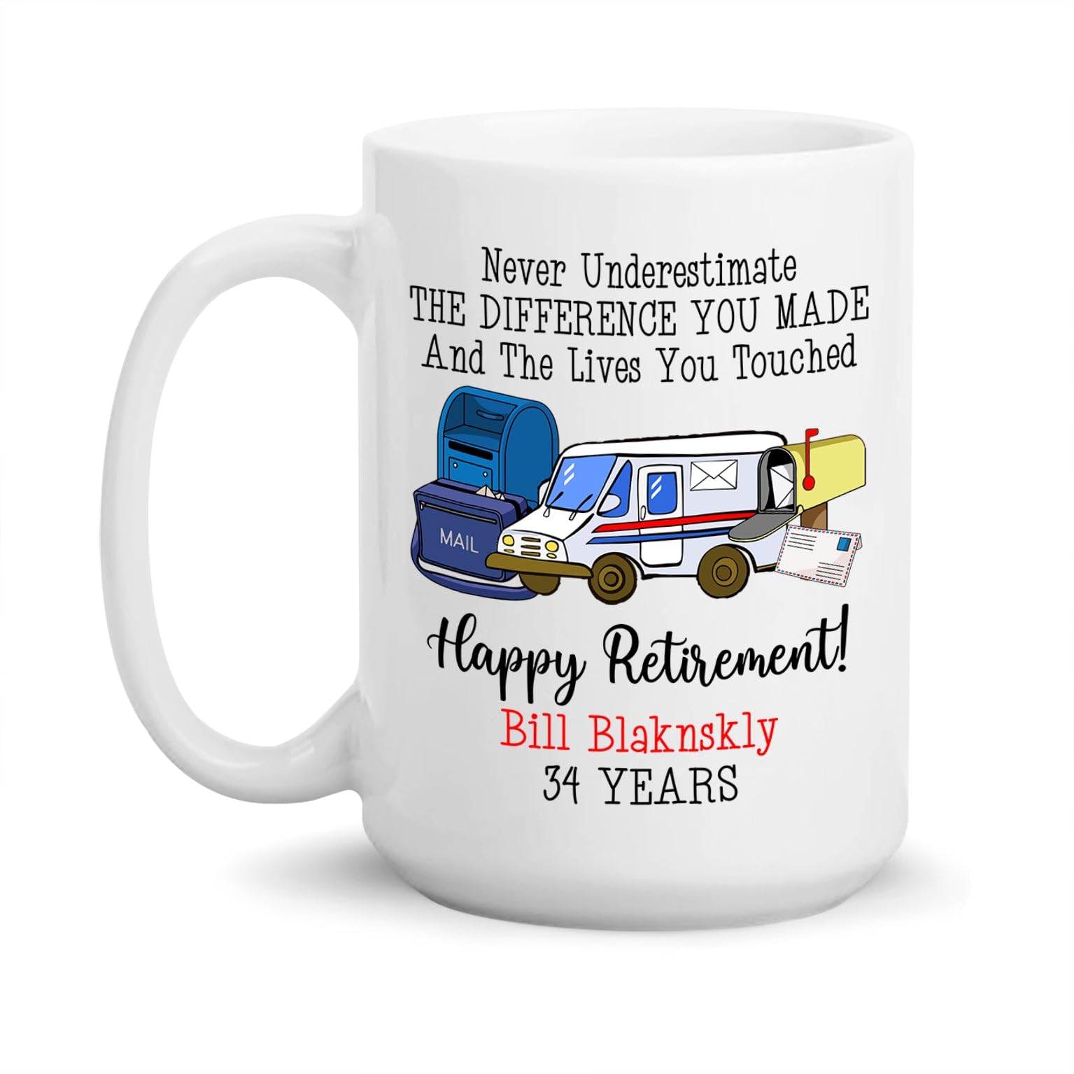 Happy Retirement Mailman Ceramic Mug, Personalized Retired Mailman Mug Gifts For Mail Carrier, Postman Cup, Retired Postal Worker Coffee Mug, Custom