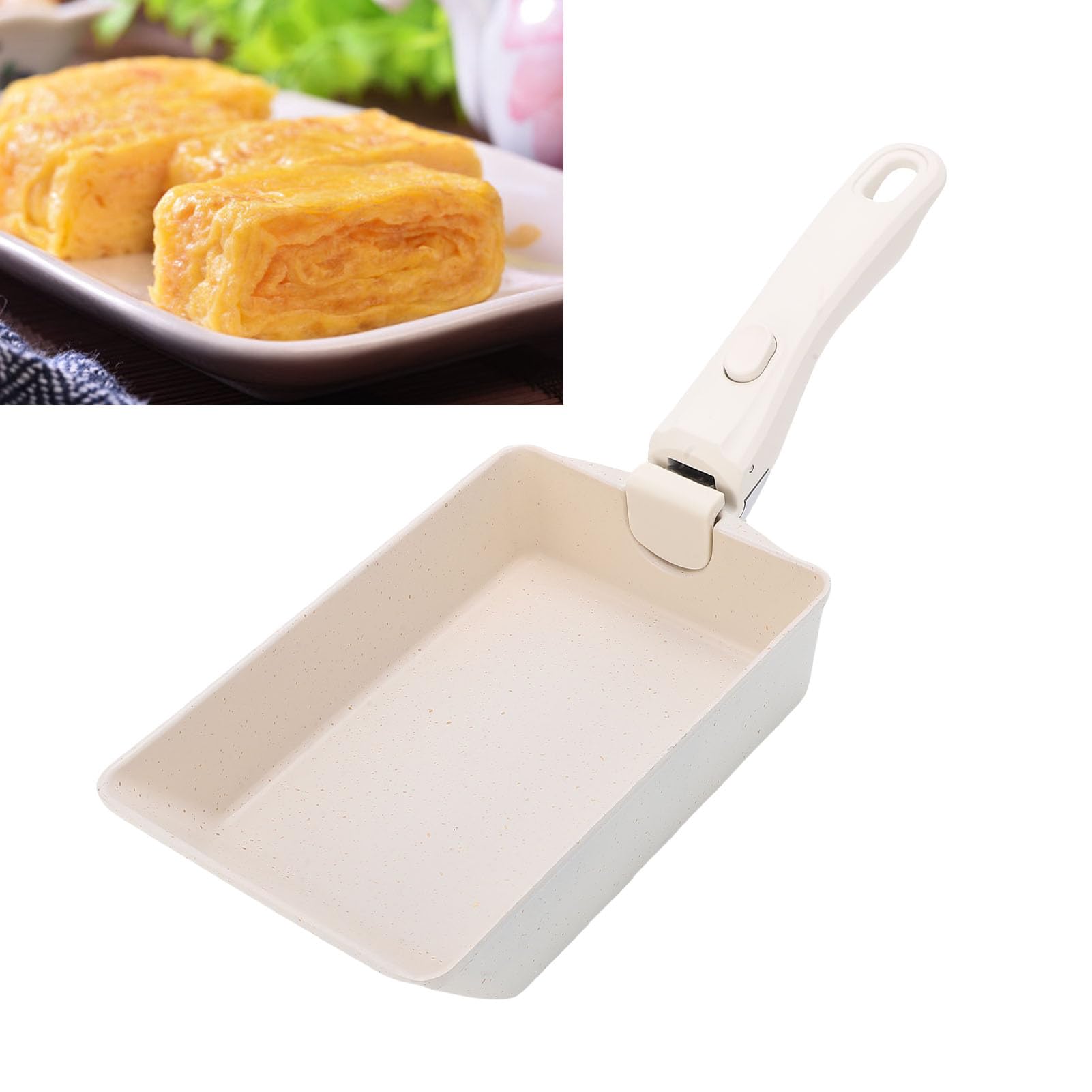 Padella Tamagoyaki, Alluminio con Manico Removibile, Padella Antiaderente Rettangolare per Frittate per Involtini Perfetti, Ideale per Cotture a Gas e Induzione (Beige)