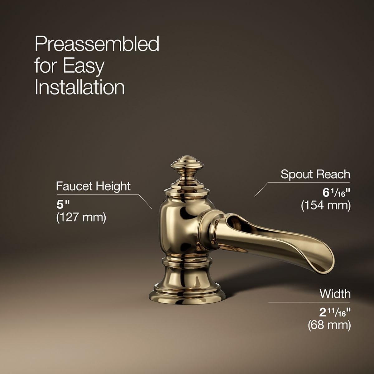 Kohler 72761-AF Artifacts® with Flume Design Bathroom Sink Faucet spout with Flume Design, 1.2 gpm, Vibrant French Gold