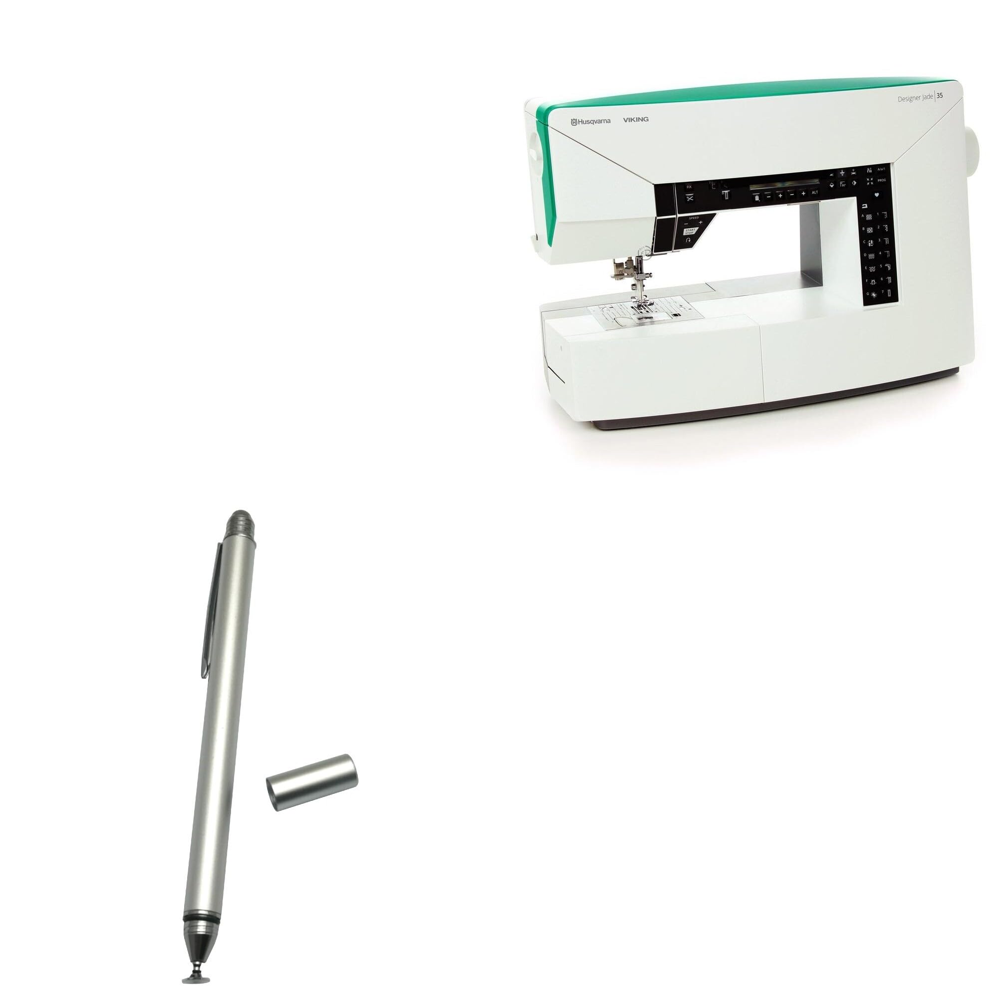 BoxWave Stylus Pen Compatible with Husqvarna Viking Designer Jade 35 Touchscreen - DualTip Capacitive Stylus, Fiber Tip Disc Tip Capacitive Stylus Pen - Metallic Silver